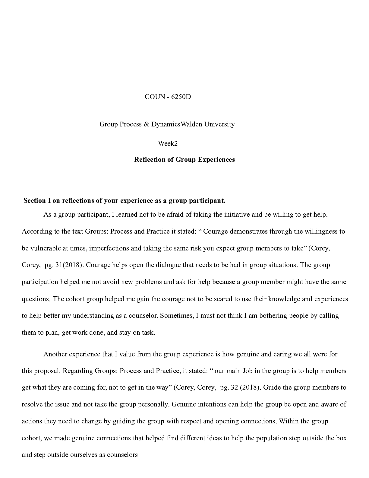 Preview image of Reflection of Group Experienceswk9.docx document